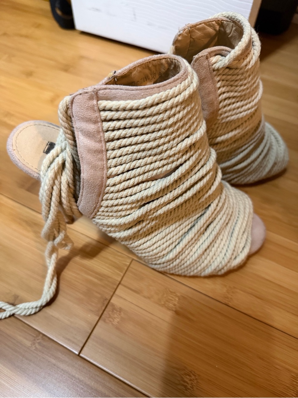 Cape Robbin Rope Ankle Tie Peep Toe Heels